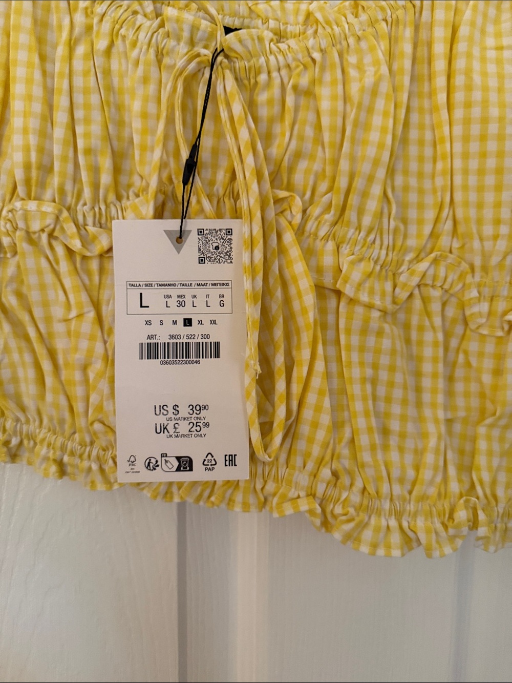 ZARA Yellow Gingham Ruched Ruffle Crop Top - Picture 2 of 2